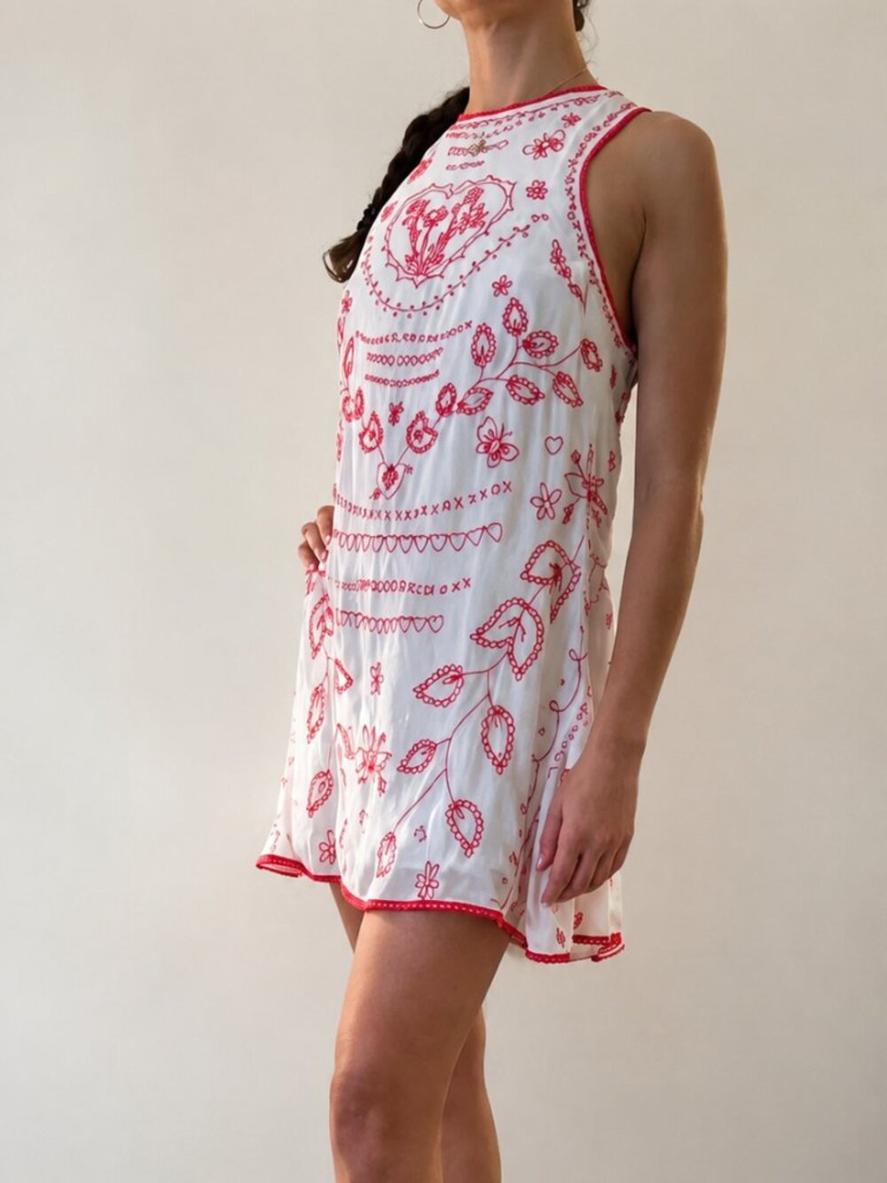 Free People Love Letters Mini Dress Sugar Swizzle Heart Embroidery XS NWOT